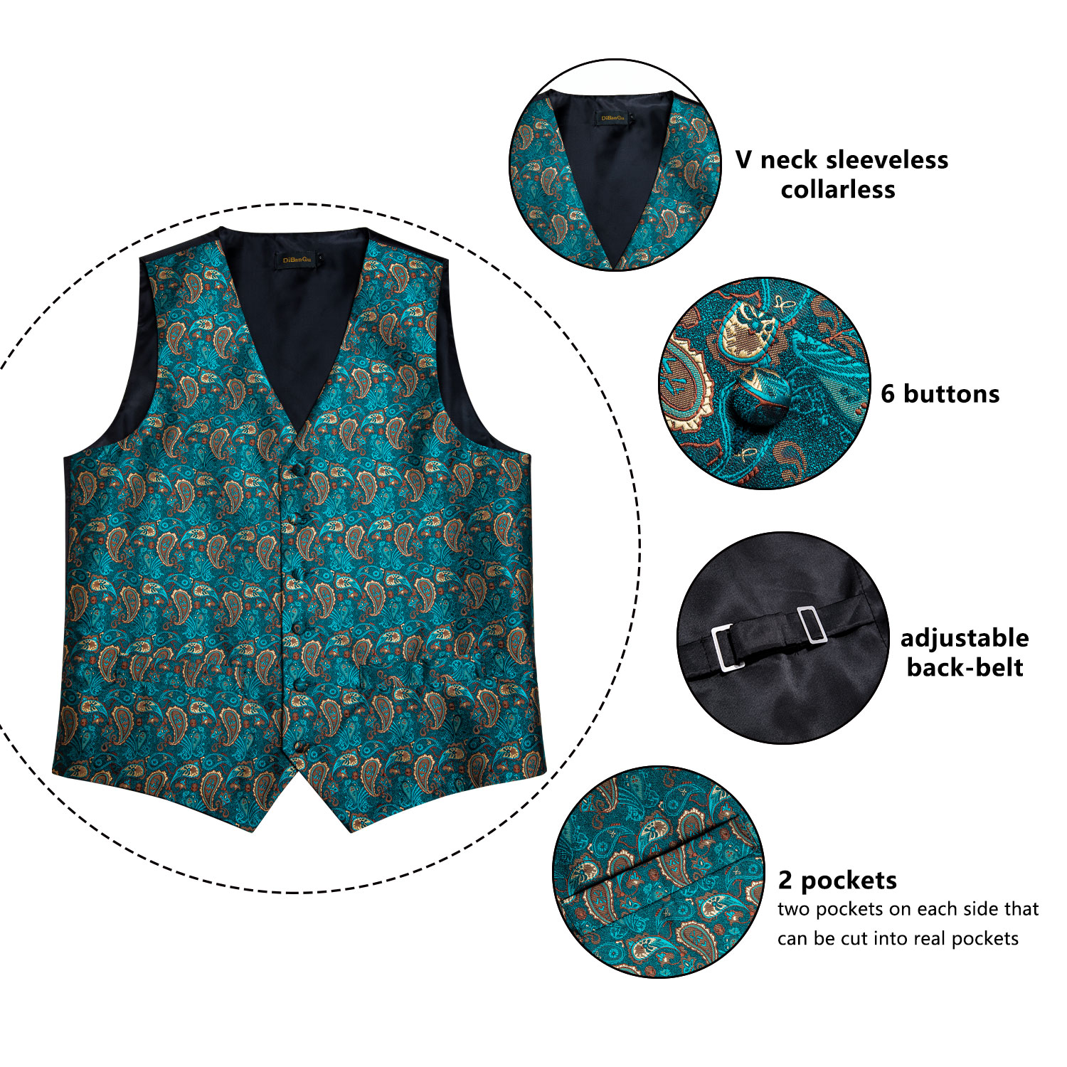 New Teal Green Paisley Formal  - Pocket Square Set 评论和价格