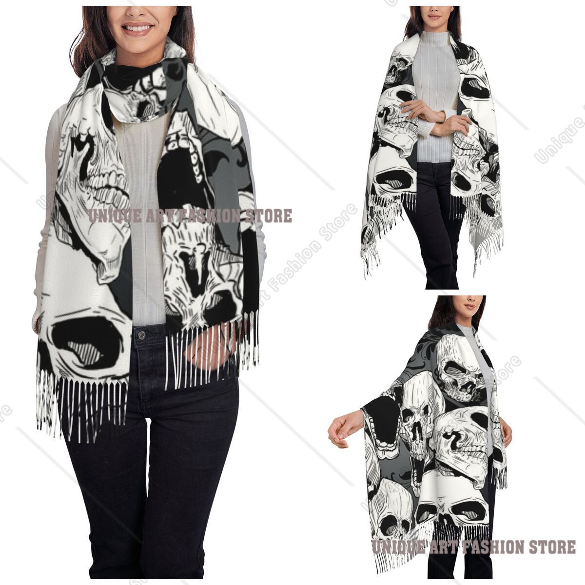 Womens Tassel Scarf Death Skul - Pashmina Wrap Large 评论和价格