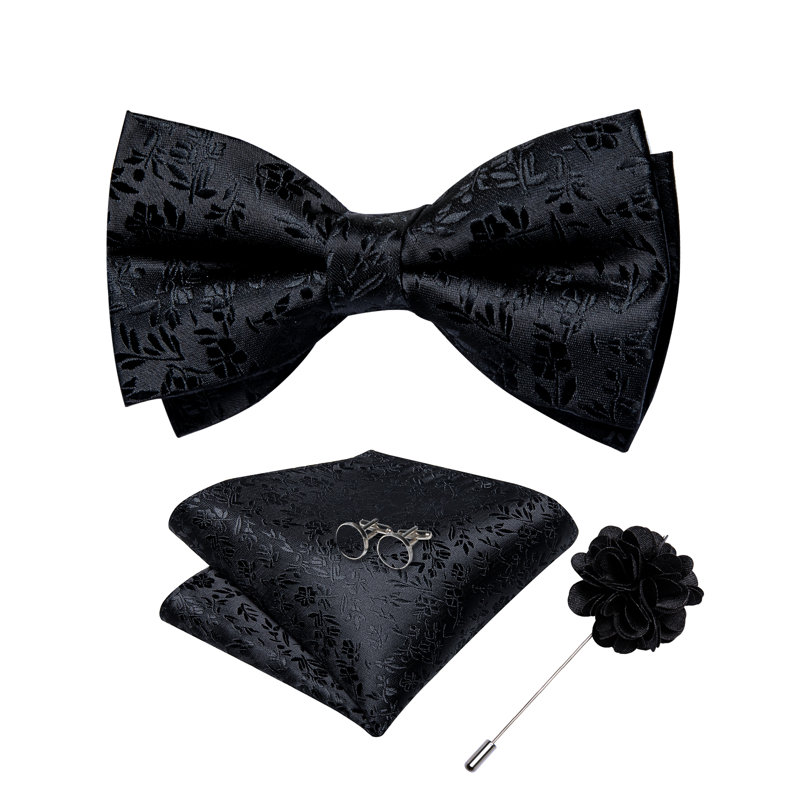4Pcs Black Solid Floral Men's  - Bow Tie Pre Tied 评论和价格