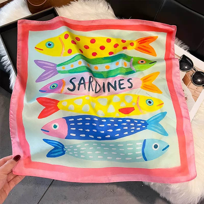 Fashion Fish Pattern Square Si - Scarf Silk Square 评论和价格