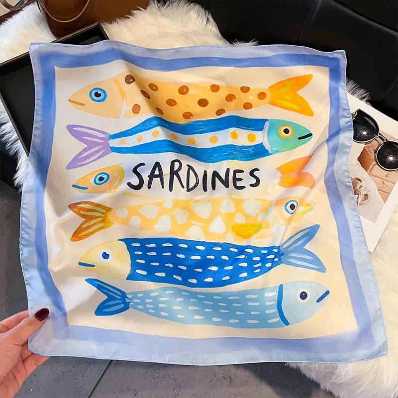 Fashion Fish Pattern Square Si - Scarf Silk Square 评论和价格