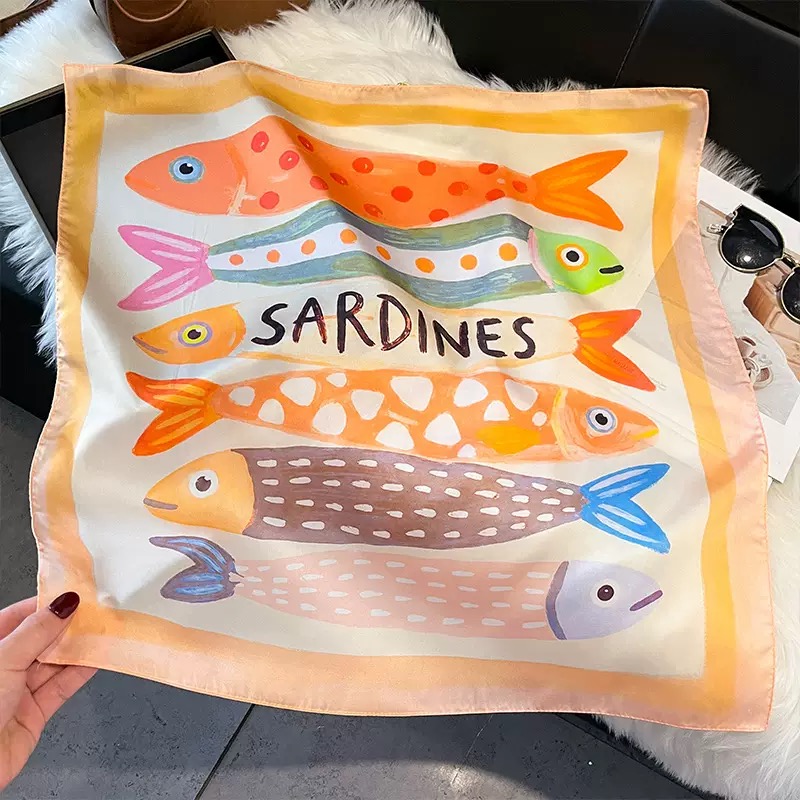 Fashion Fish Pattern Square Si - Scarf Silk Square 评论和价格