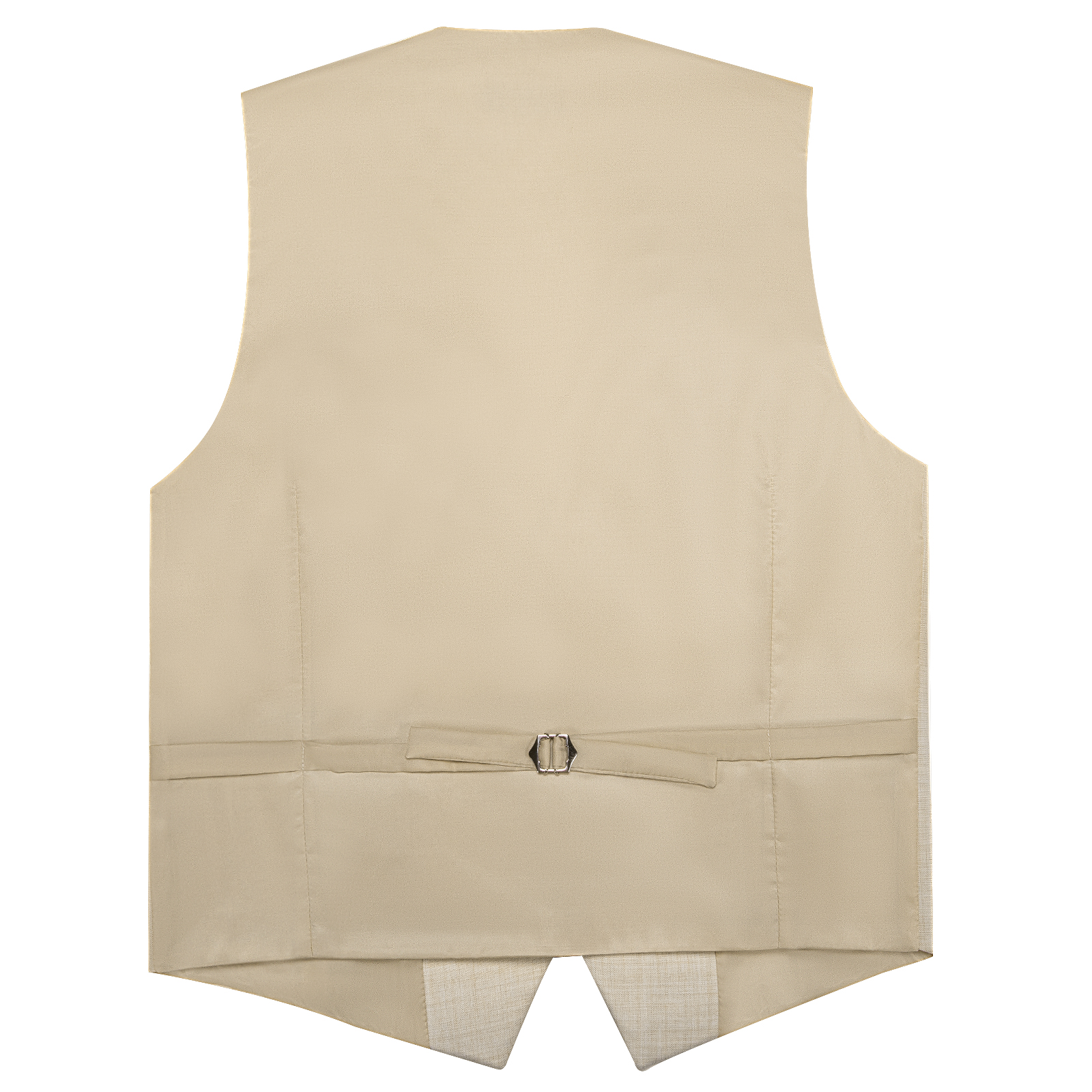 Beige Linen Textured V-Neck Ve - Pocket Square Set 评论和价格