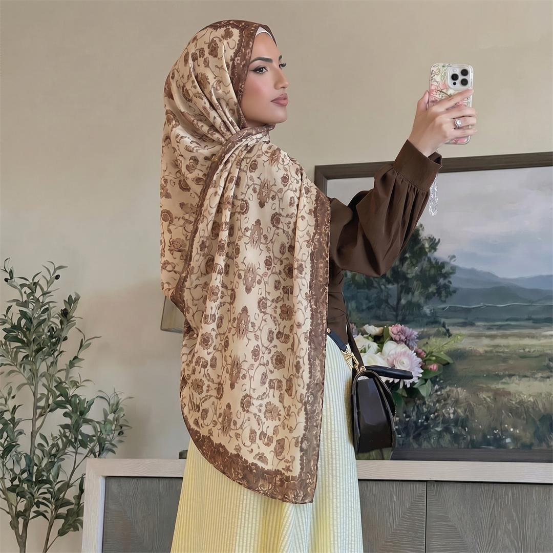 Vintage Floral Print Hijab Sof - Head Wrap Turban 评论和价格