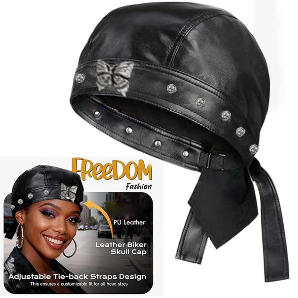 New PU Leather Black Biker Cap - Bandana Doo Rag 评论和价格