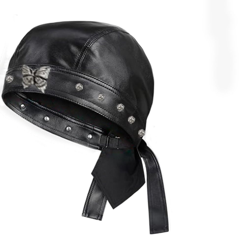 New PU Leather Black Biker Cap - Bandana Doo Rag 评论和价格